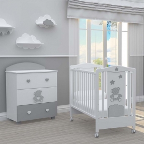 BAMBINO CASA - Комплект бебешко креватче BonBon + скрин с пуш механизми BonBon grigio
